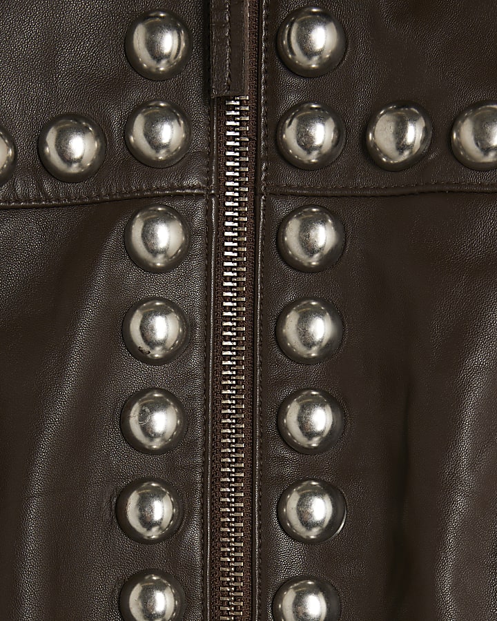 Brown Leather Studded Jacket
