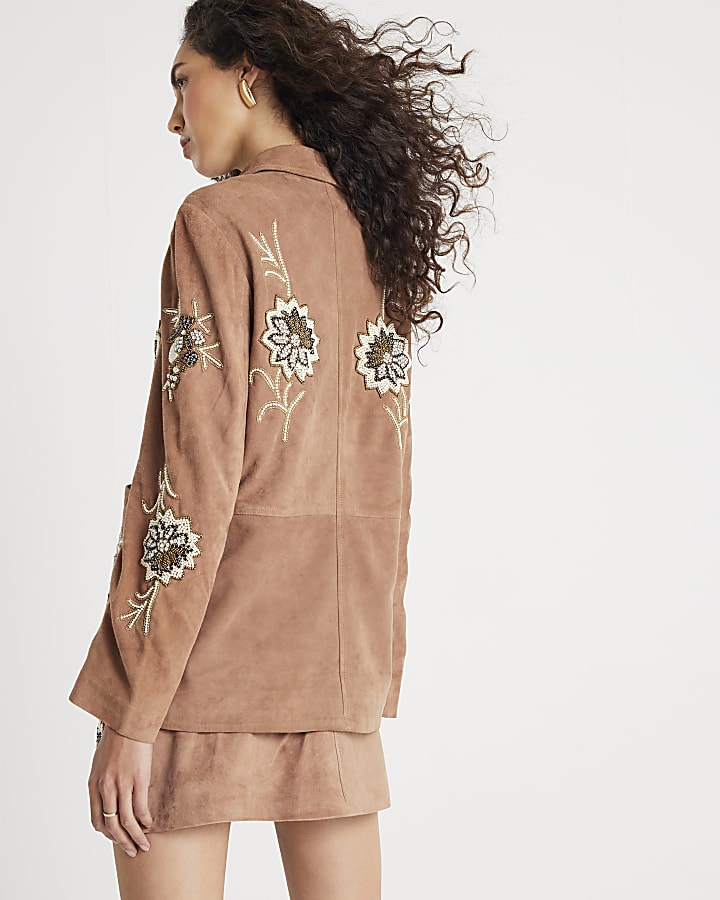 Pink Suede Embellished Blazer