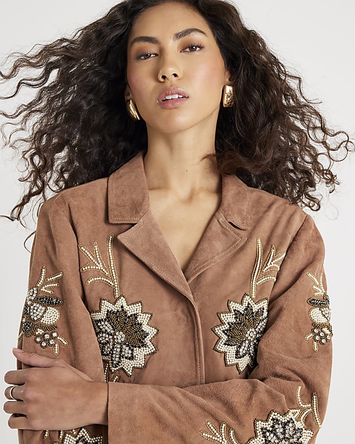 Pink Suede Embellished Blazer