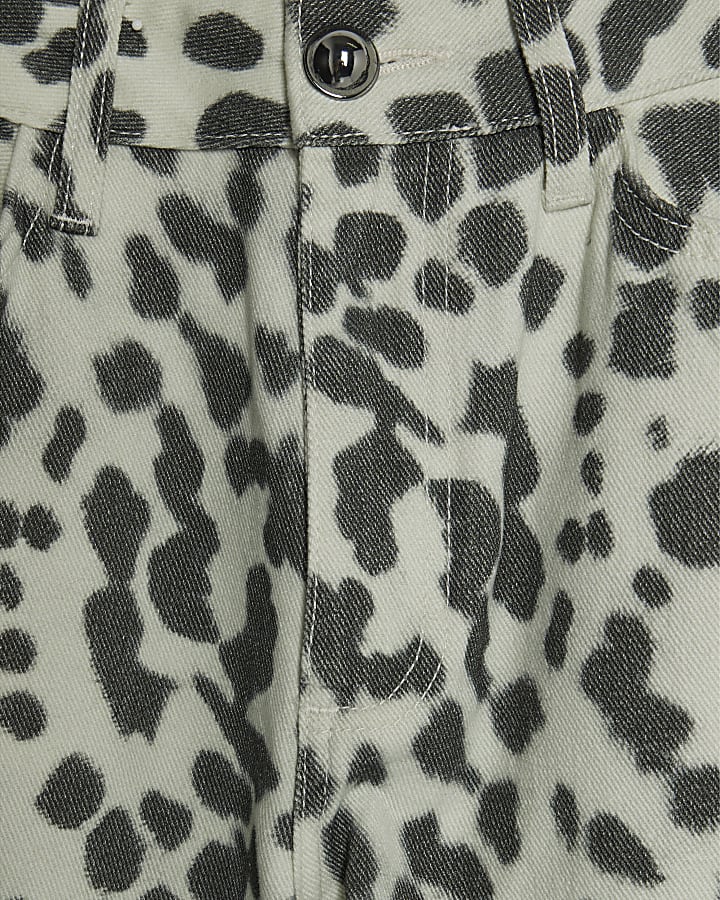 Petite White Leopard Print Straight Leg Jeans