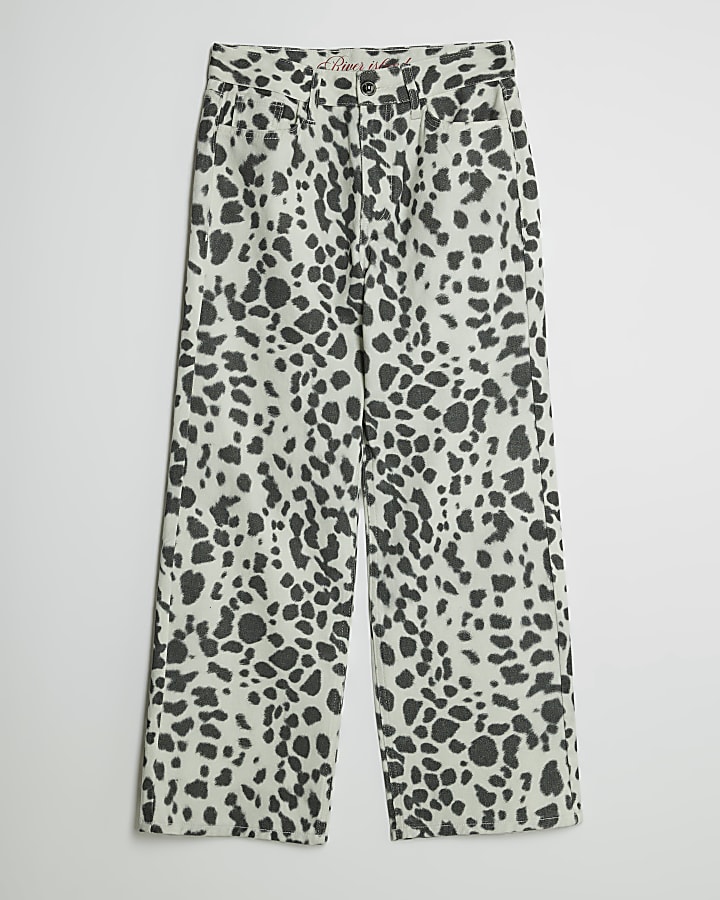 Petite White Leopard Print Straight Leg Jeans