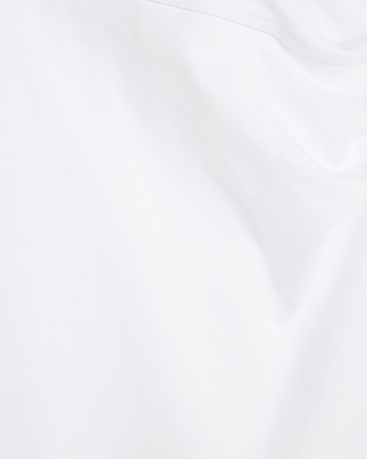 White Short Sleeve Drape Side Midi Dress