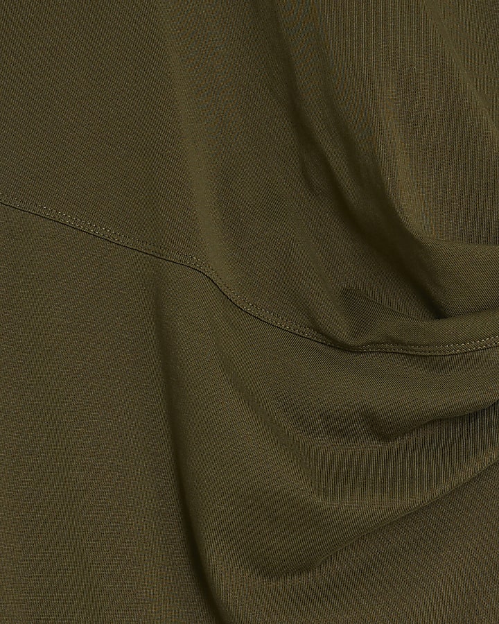 Green Short Sleeve Drape Side Midi Dress