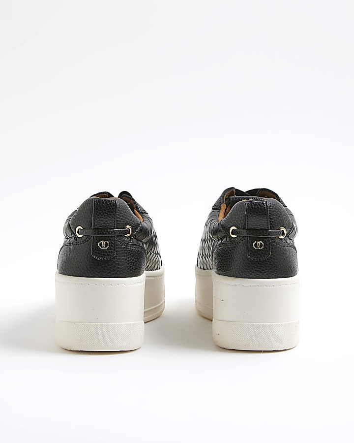 Black Platform Woven Lace Up Trainers