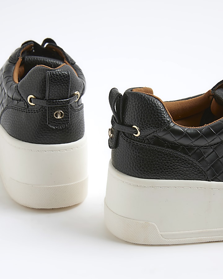 Black Platform Woven Lace Up Trainers