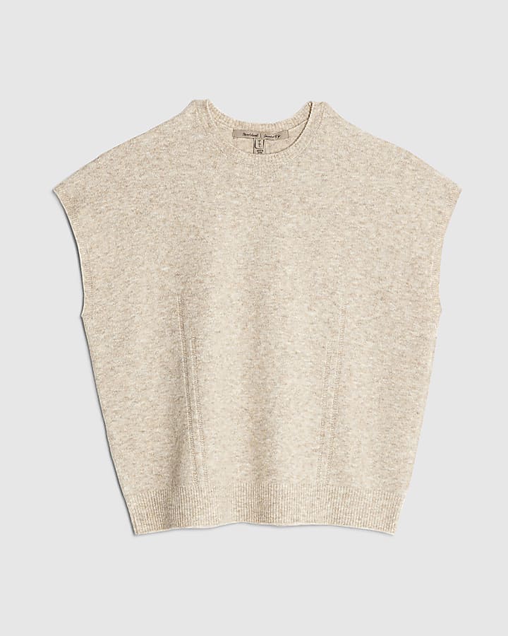 Beige Knitted Boxy Fit Tank Top