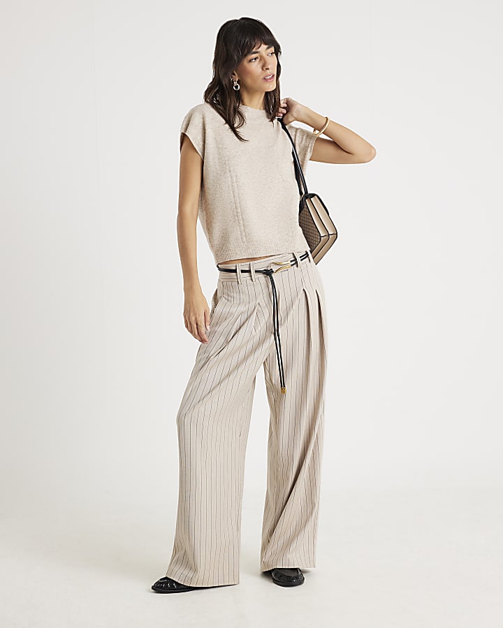 Beige Knitted Boxy Fit Tank Top
