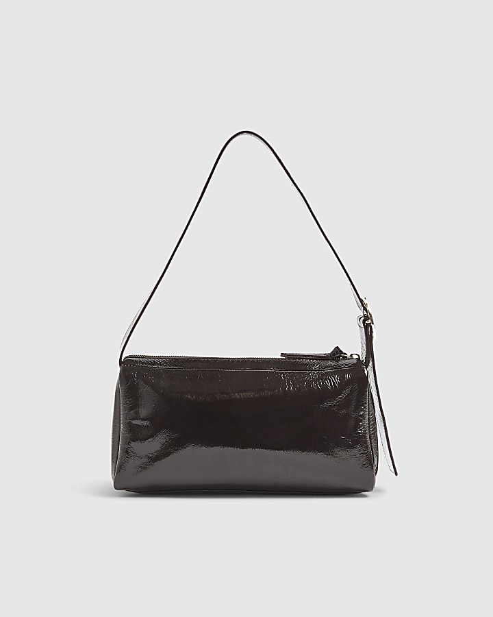 Brown Cracked Leather Shoulder Bag