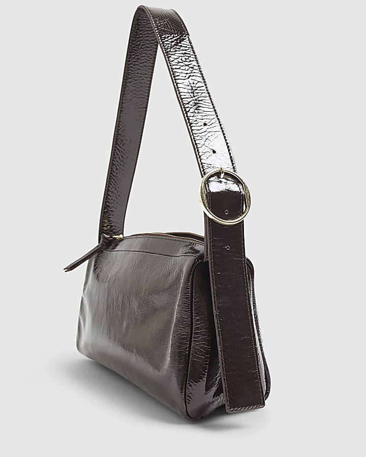 Brown Cracked Leather Shoulder Bag