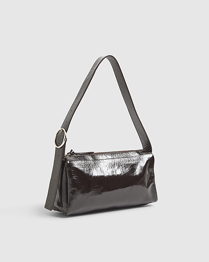 Brown Cracked Leather Shoulder Bag