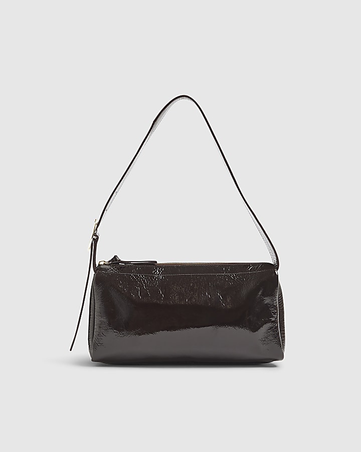 Brown Cracked Leather Shoulder Bag