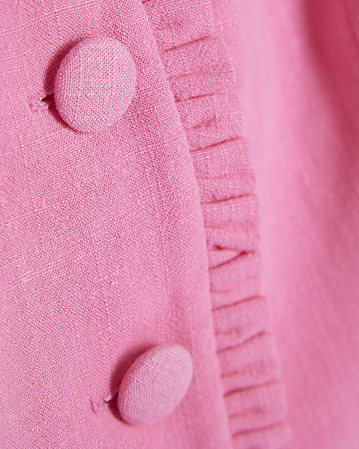 Pink Frilled Linen Blend Tailored Top