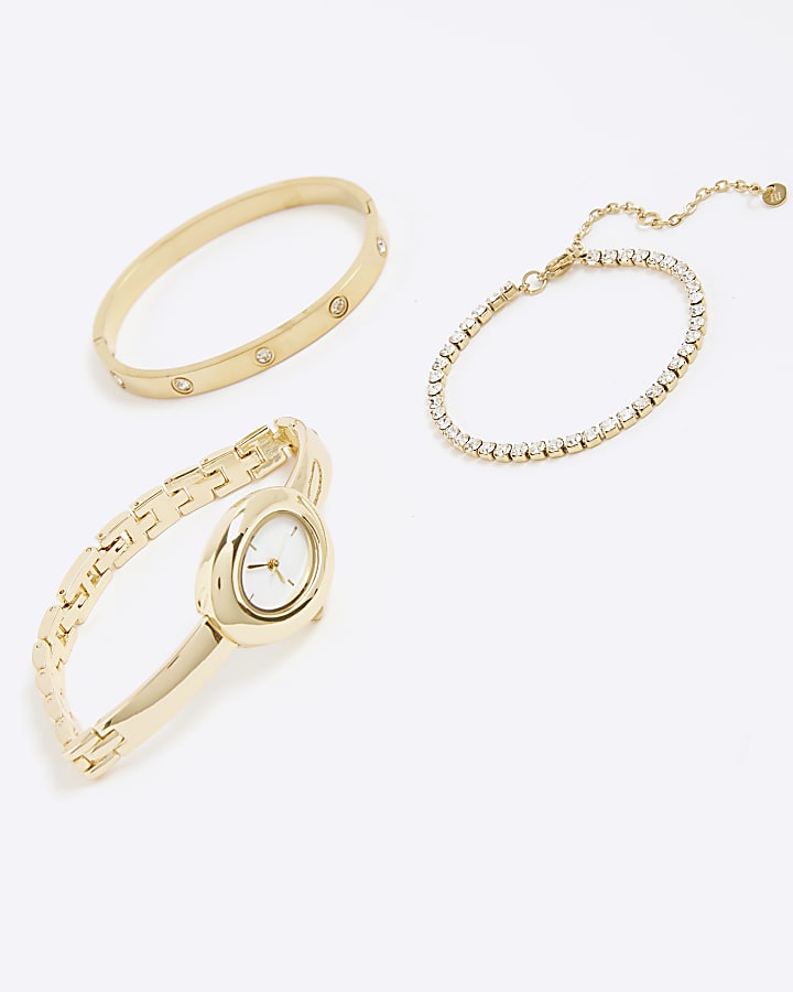 Gold Oval Watch And Bracelet Multipack