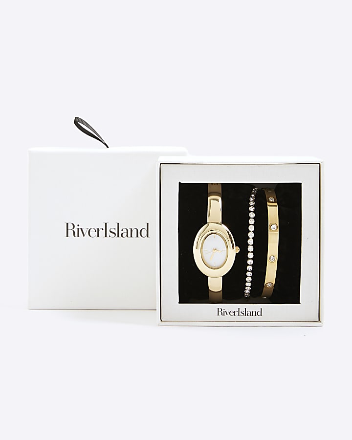 Gold Oval Watch And Bracelet Multipack
