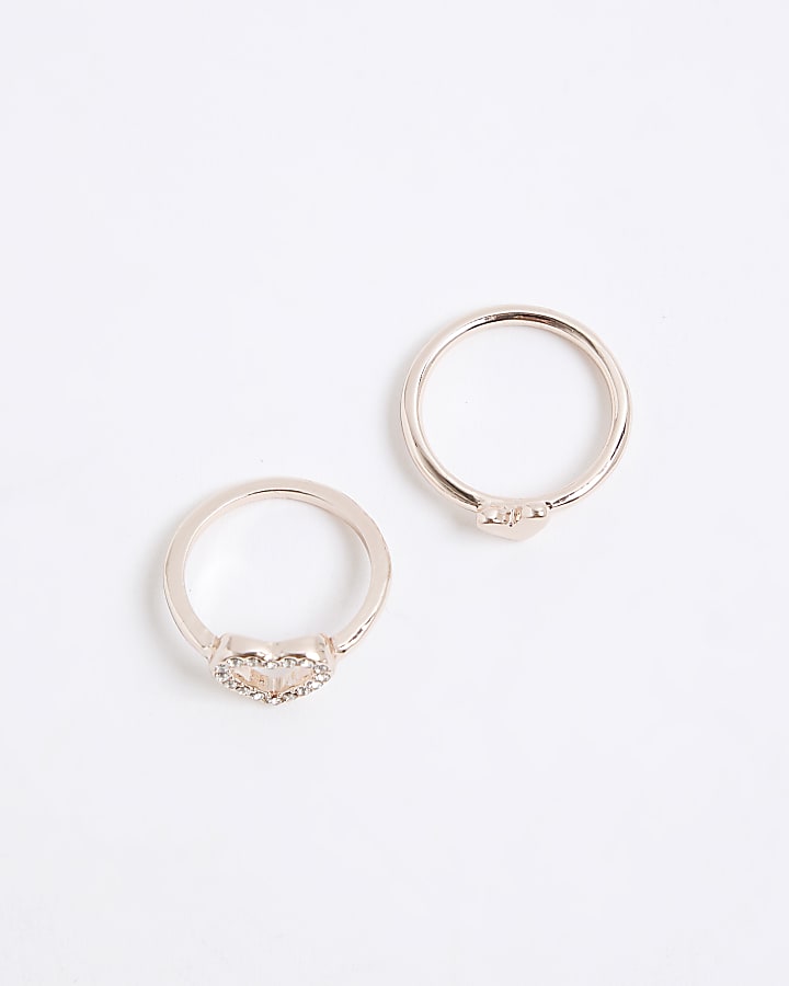 Rose Gold 2 Pack Heart Rings