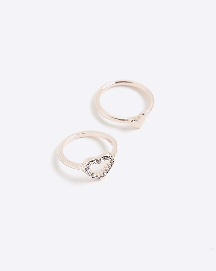 Rose Gold 2 Pack Heart Rings