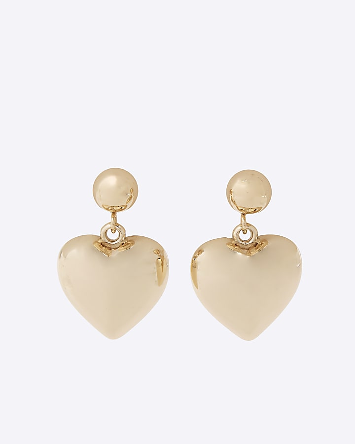 Gold Heart Drop Earrings