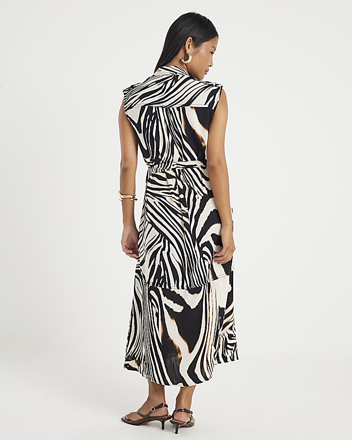 Petite Black Zebra Print Midi Shirt Dress