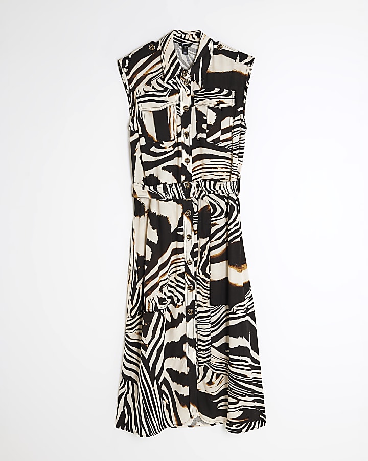 Petite Black Zebra Print Midi Shirt Dress