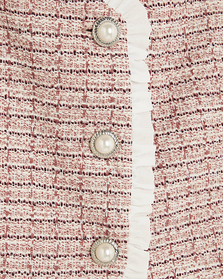 Pink Boucle Sleeveless Frill Trim Waistcoat