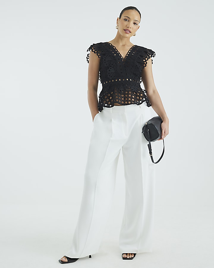 Black Laser Cut V-Neck Crop Top