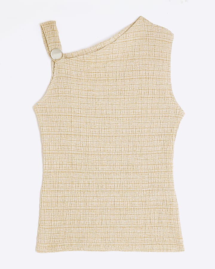 Beige Sleeveless Textured Top
