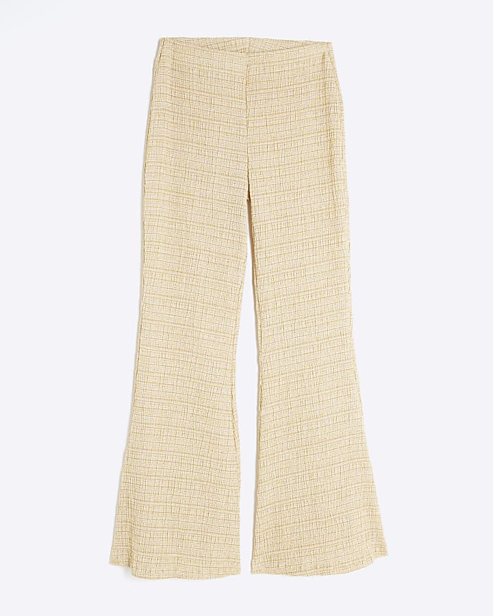 Beige Textured Wide Leg Trousers