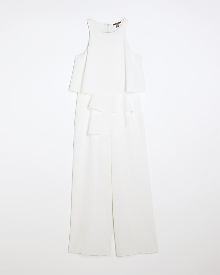 Petite White Layered Wide Leg Jumpsuit