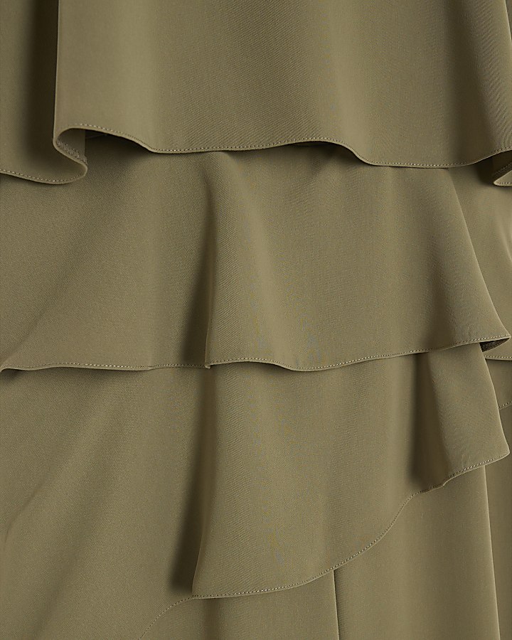 Petite Khaki Layered Wide Leg Jumpsuit