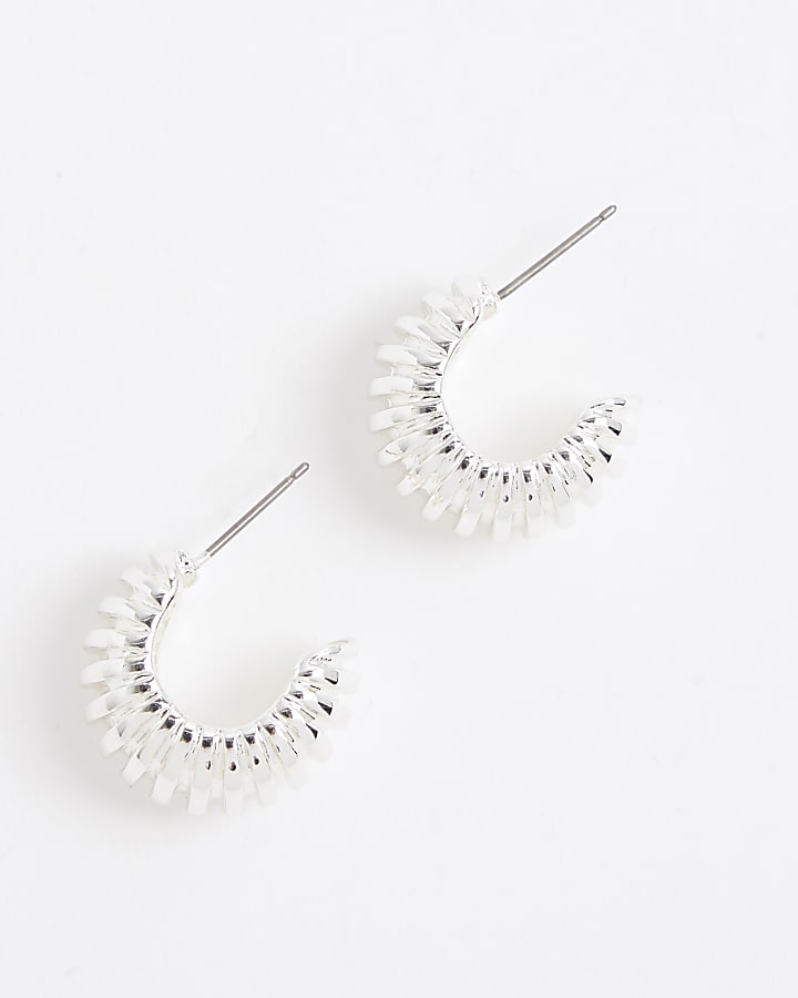 Silver Ridge Textured Hoop Earrings