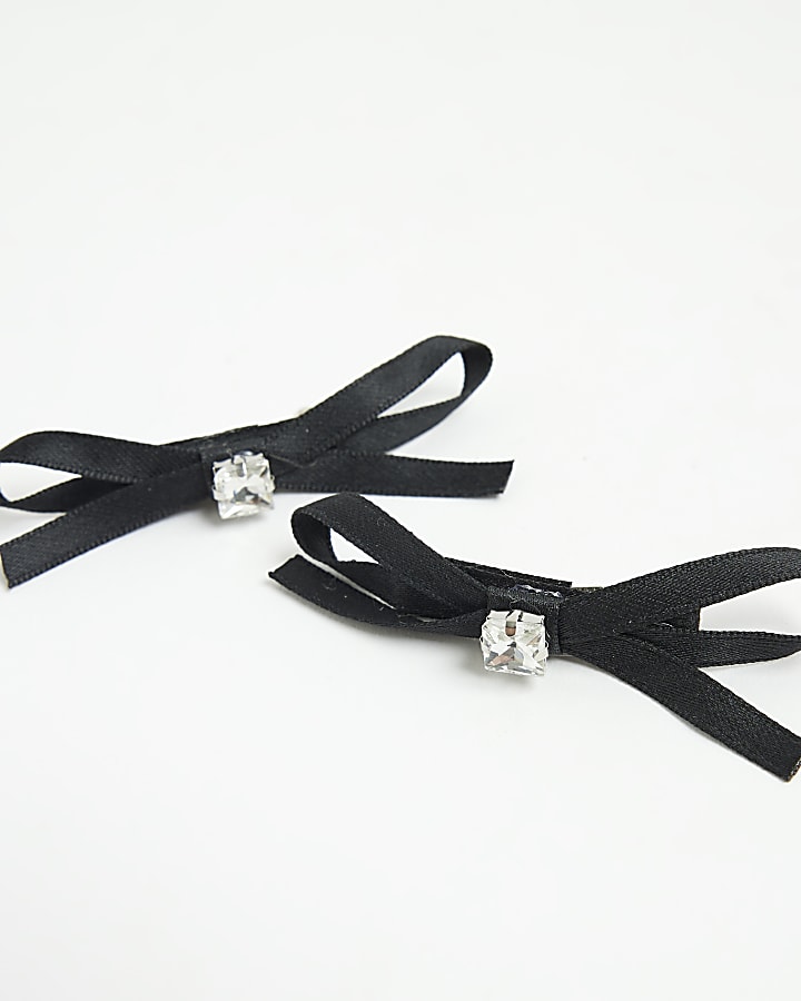Black Ribbon Bow 2 Pack Hair Clips