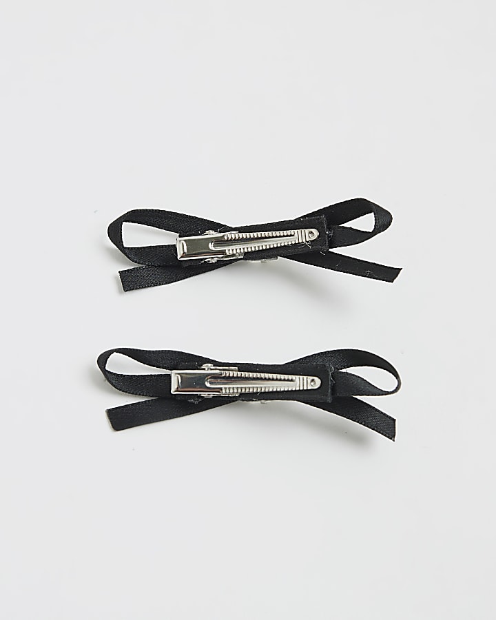 Black Ribbon Bow 2 Pack Hair Clips
