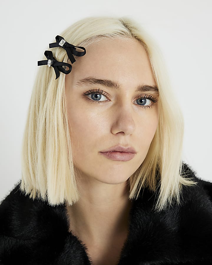 Black Ribbon Bow 2 Pack Hair Clips