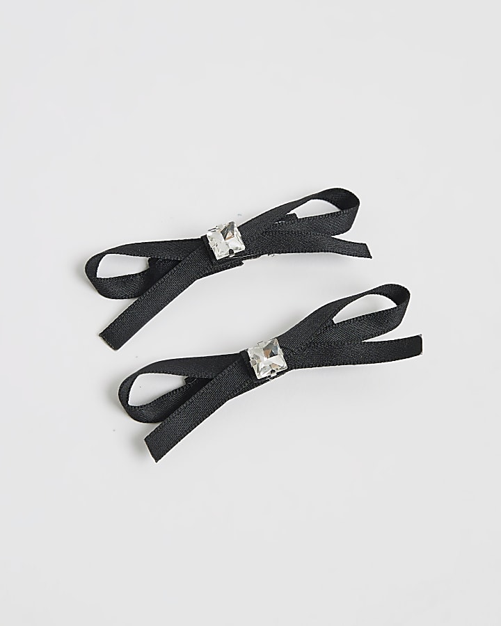 Black Ribbon Bow 2 Pack Hair Clips