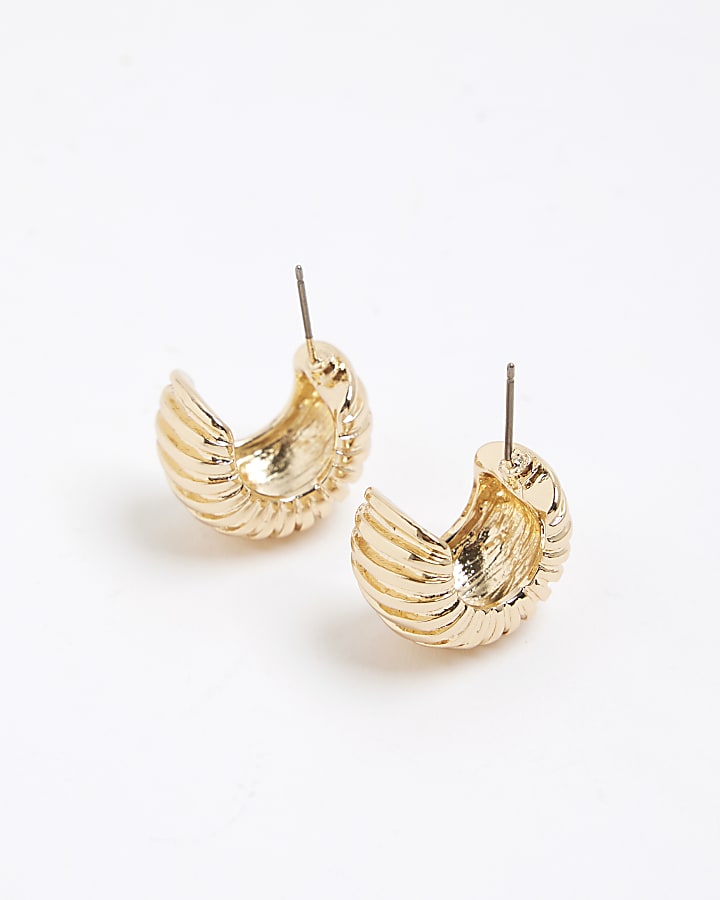 Gold Ridge Textured Hoop Earrings
