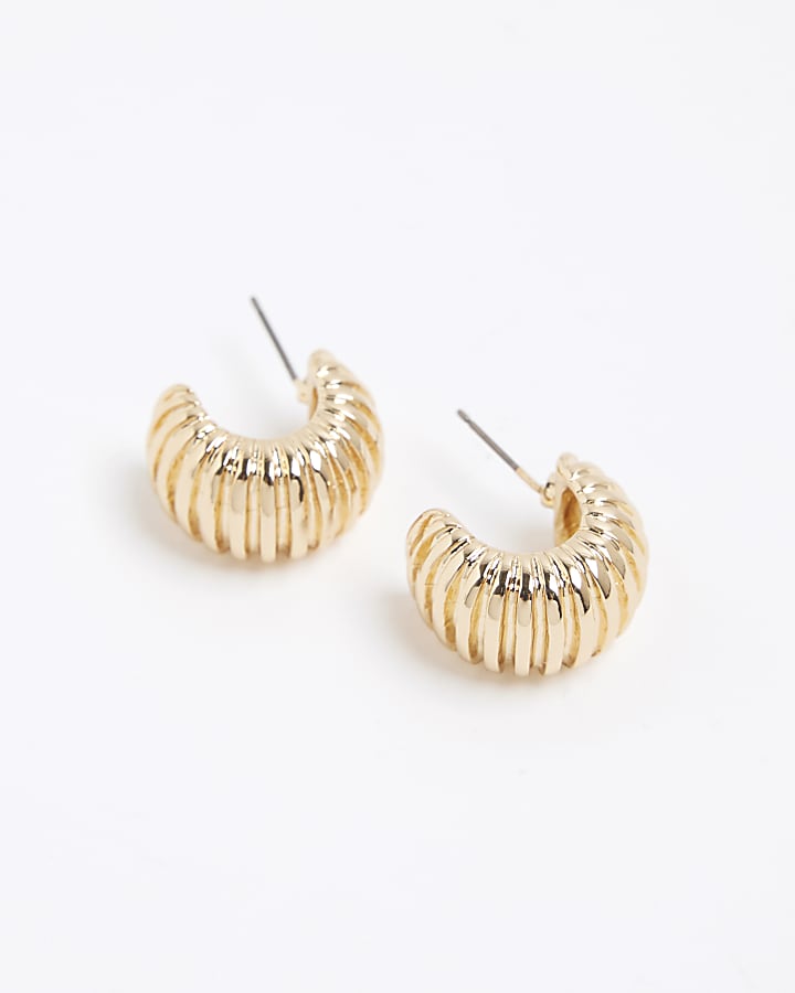 Gold Ridge Textured Hoop Earrings