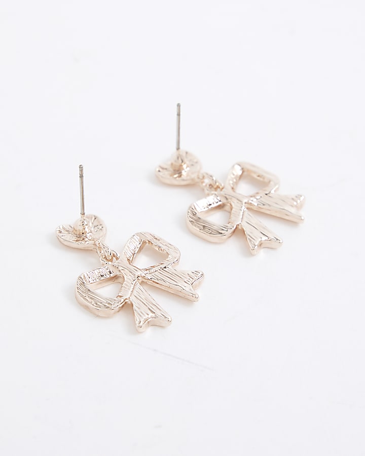 Rose Gold Bow Drop Earrings