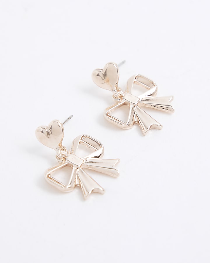 Rose Gold Bow Drop Earrings