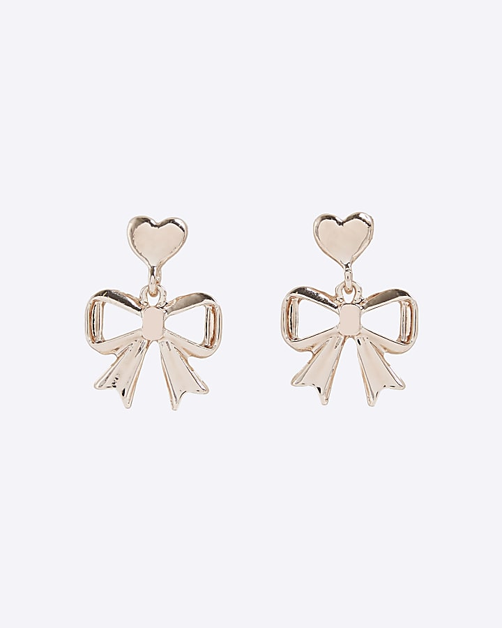 Rose Gold Bow Drop Earrings