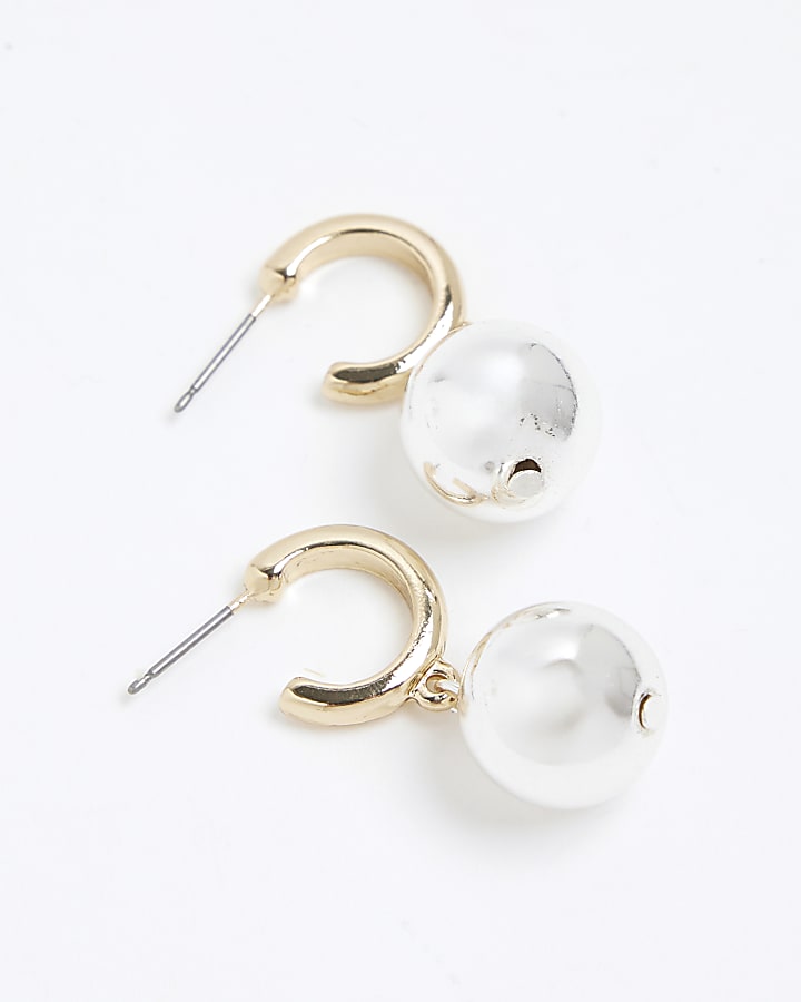 Gold mini ball drop hoop earrings
