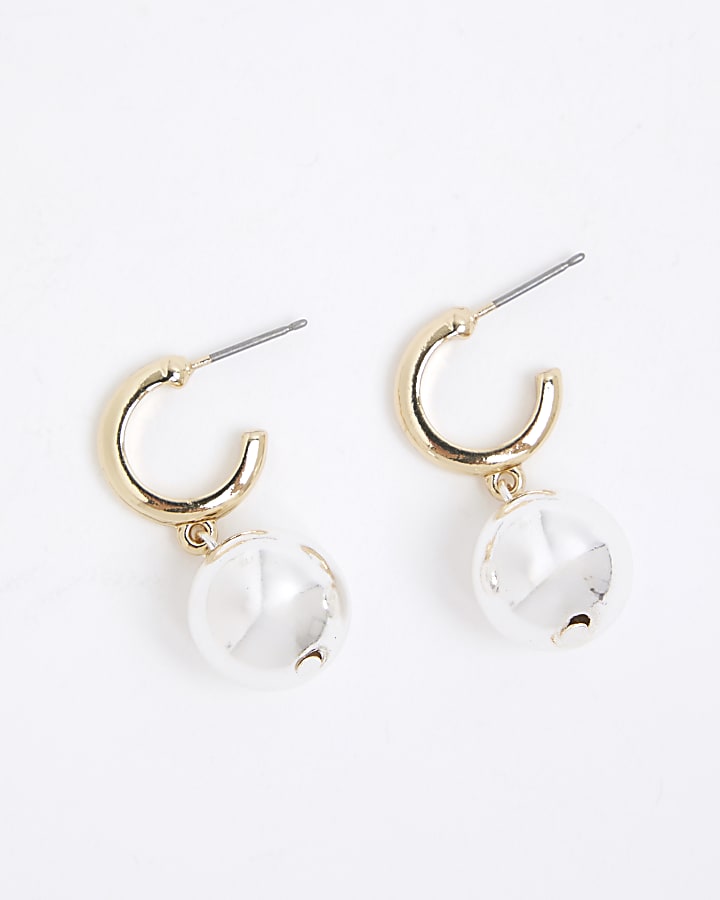Gold mini ball drop hoop earrings