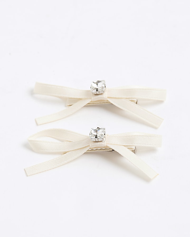 Cream 2 Pack Bow Hair Clips