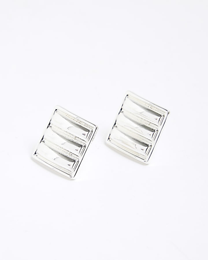 Silver Textured Stud Earrings
