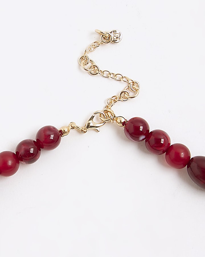 Red Beaded Heart Pendant Necklace