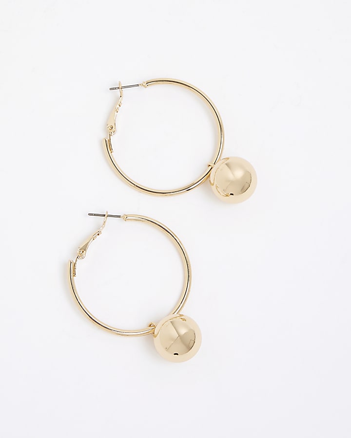 Gold ball drop hoop earrings