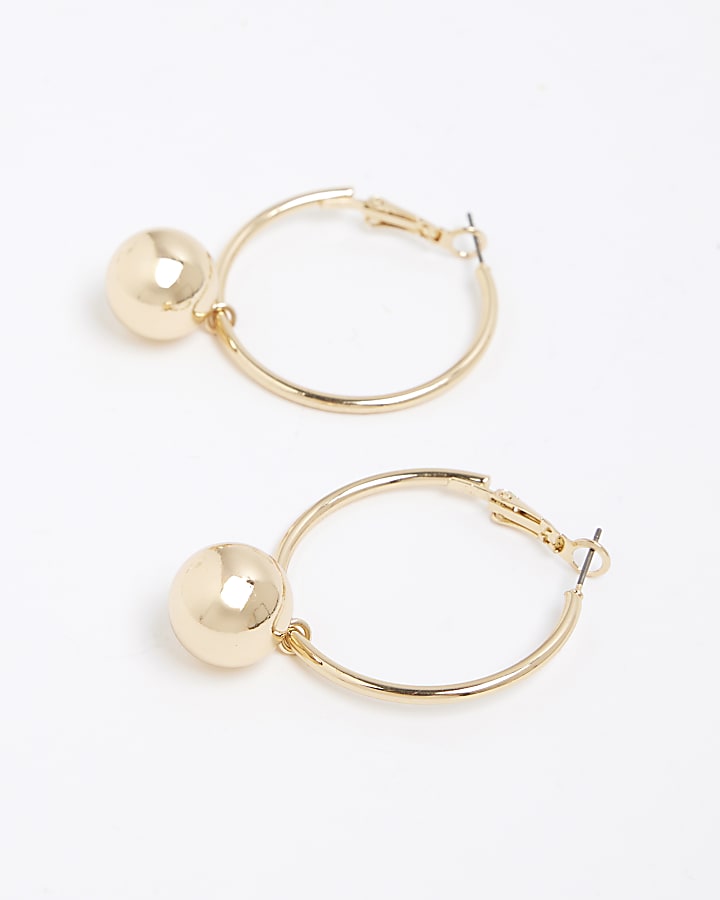 Gold ball drop hoop earrings