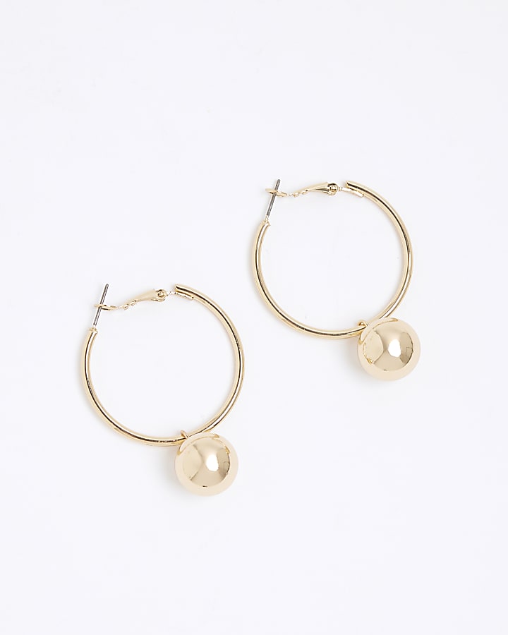 Gold ball drop hoop earrings