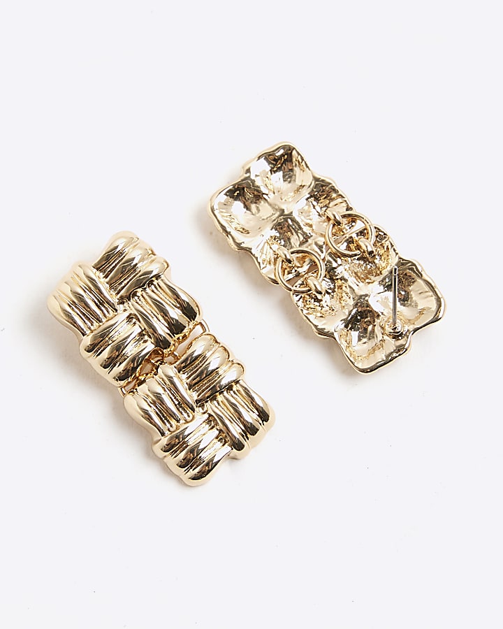 Gold Knot Square Drop Earrings