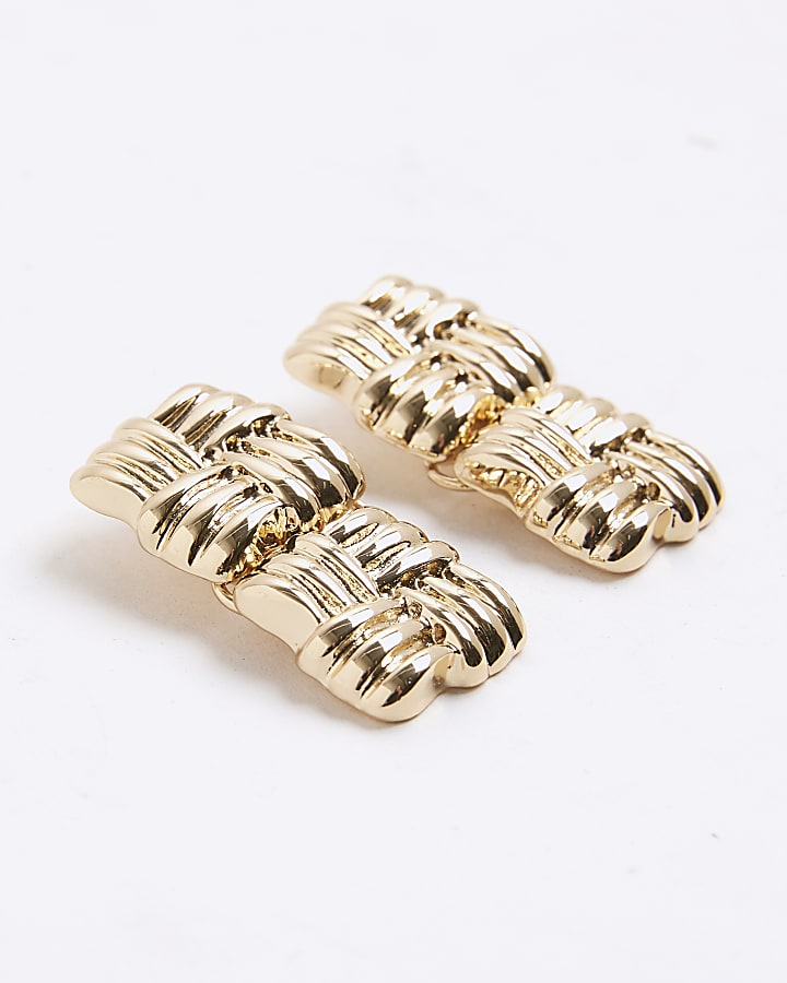 Gold Knot Square Drop Earrings