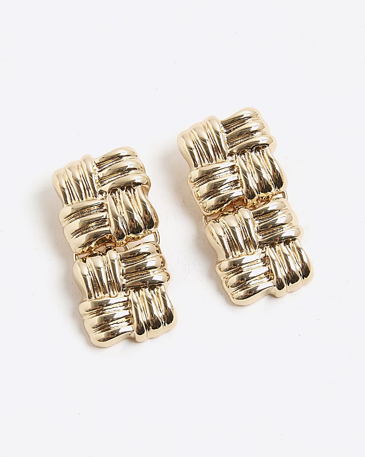 Gold Knot Square Drop Earrings